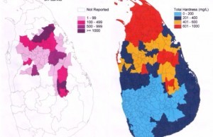 Sebebi bilinmeyen kronik böbrek yetmezliği hastalarının ülkedeki dağılımı (solda) ve bölgelere göre su sertliği (sağda) (3)
