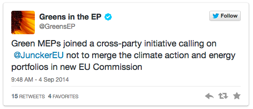 Yeşiller de iki komisyonunun birleştirilmemesi konusunda Juncker'a görüş bildiren  insiyatife katıldı