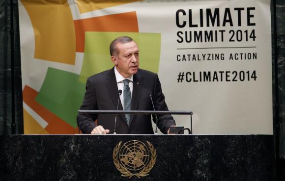 Turkey's President Erdogan speaks during the Climate Summit at the U.N. headquarters in New York