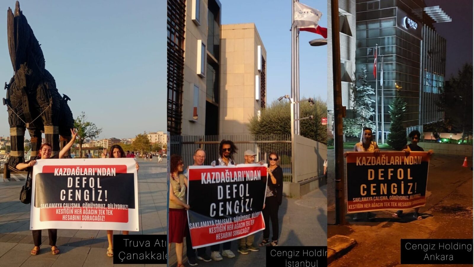 Aktivistler Cengiz Holding önünde, şirketin ağaç katliamına tepki gösterdi